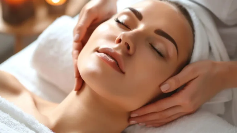 Lady getting facial treatment at Embrace Wellness in Bismarck, ND