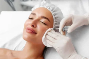 Patient receiving Botox treatment during a cosmetic injectable appointment for facial rejuvenation